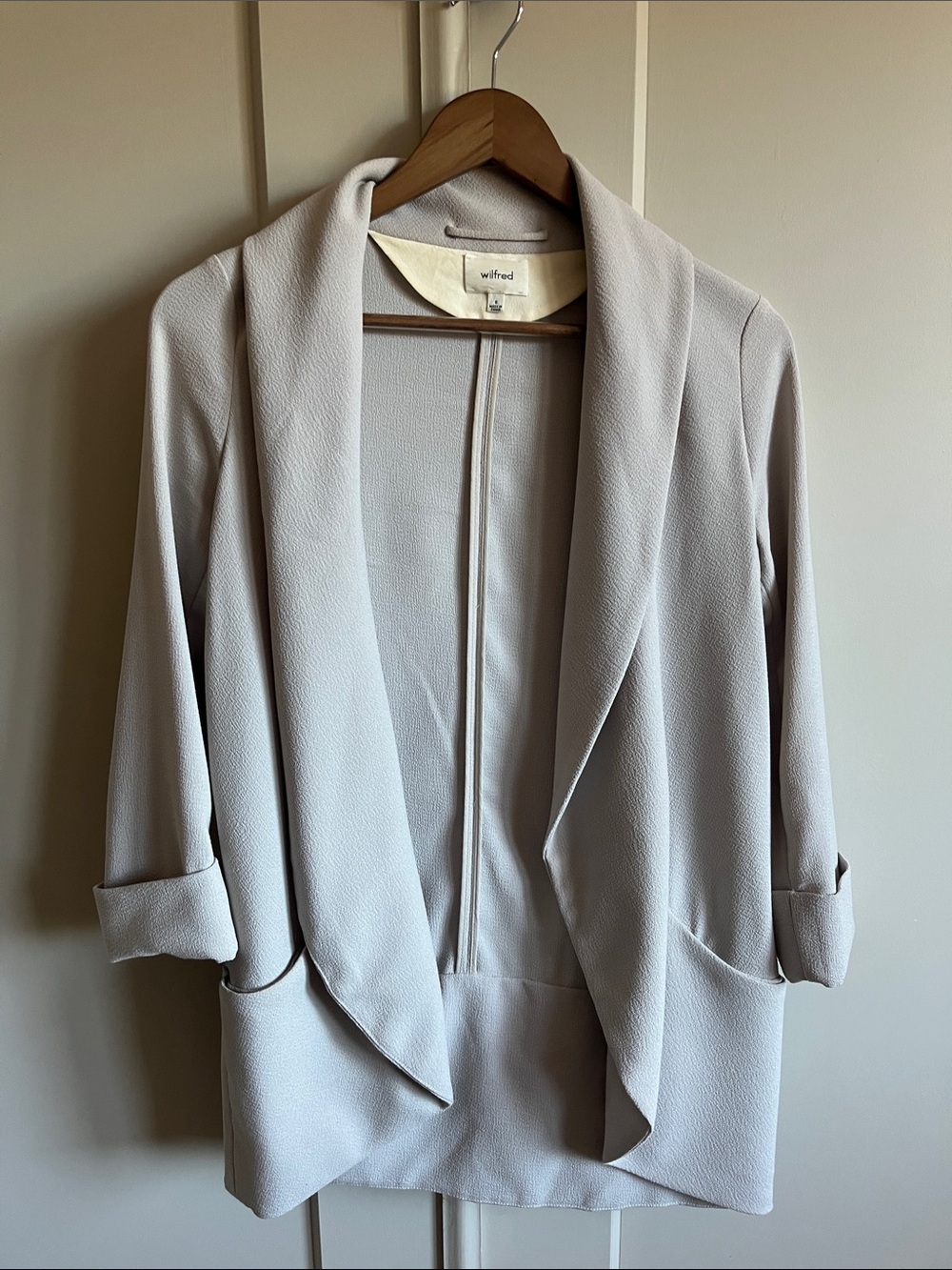 Wilfred Light Graige Open-Front Draped Blazer Jacket